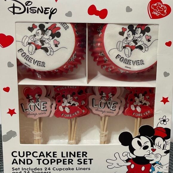 Disney Mickey & Minnie Cupcake Liners & Toppers set of 48 and Cupcake stand NWT - Picture 2 of 5